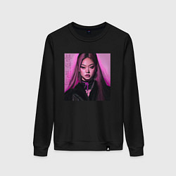 Свитшот хлопковый женский Blackpink Jennie аниме рисунок, цвет: черный