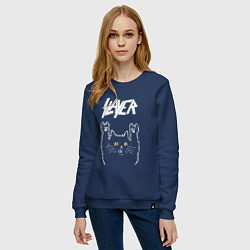 Свитшот хлопковый женский Slayer rock cat, цвет: тёмно-синий — фото 2