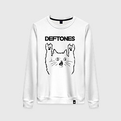 Свитшот хлопковый женский Deftones - rock cat, цвет: белый