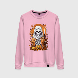 Свитшот хлопковый женский Череп скелет хэллоуин, цвет: светло-розовый