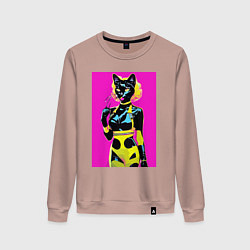 Женский свитшот Black cat - fashionista - pop art - neural network