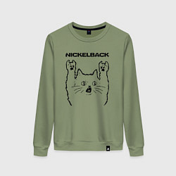 Свитшот хлопковый женский Nickelback - rock cat, цвет: авокадо