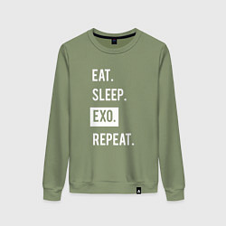 Свитшот хлопковый женский Eat Sleep EXO Repeat, цвет: авокадо