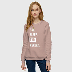 Свитшот хлопковый женский Eat Sleep EXO Repeat, цвет: пыльно-розовый — фото 2