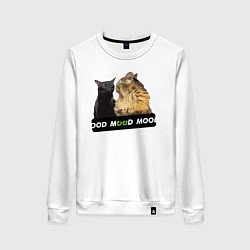 Свитшот хлопковый женский Черный и рыжий кот - Mood, цвет: белый