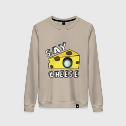 Свитшот хлопковый женский Say cheese, цвет: миндальный