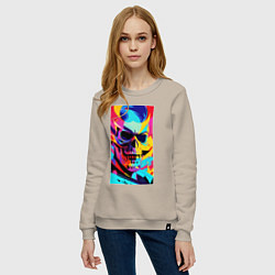 Свитшот хлопковый женский Cool skull - pop art, цвет: миндальный — фото 2