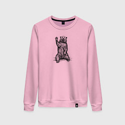 Свитшот хлопковый женский Медведь машет, цвет: светло-розовый
