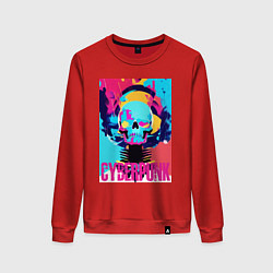 Свитшот хлопковый женский Cool skull - cyberpunk - pop art, цвет: красный