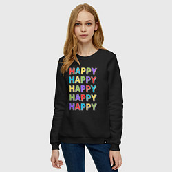 Свитшот хлопковый женский Разноцветное счастье, цвет: черный — фото 2
