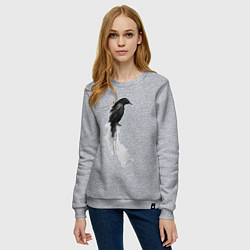 Свитшот хлопковый женский Ворон акварель, цвет: меланж — фото 2