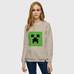 Свитшот хлопковый женский Minecraft creeper face, цвет: миндальный — фото 2