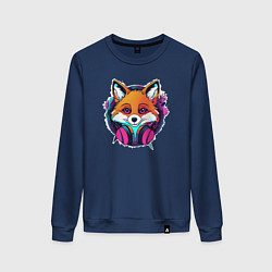 Свитшот хлопковый женский Neon fox, цвет: тёмно-синий