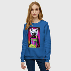 Свитшот хлопковый женский Cat fashionista - pop art - neural network, цвет: синий — фото 2