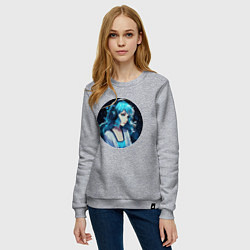 Свитшот хлопковый женский Аниме девушка в наушниках, цвет: меланж — фото 2