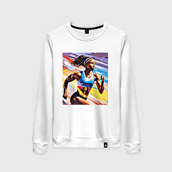 Свитшот хлопковый женский Девушка спринтер, цвет: белый