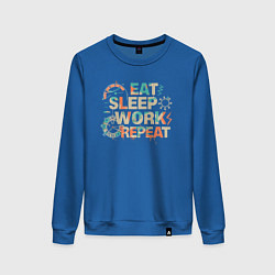 Свитшот хлопковый женский Eat sleep work repeat, цвет: синий
