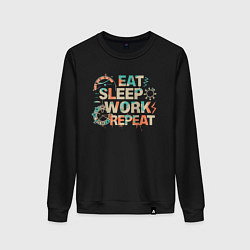Свитшот хлопковый женский Eat sleep work repeat, цвет: черный