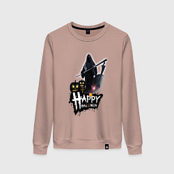 Свитшот хлопковый женский Тыквы на кладбище, цвет: пыльно-розовый