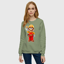 Свитшот хлопковый женский Марио-строитель, цвет: авокадо — фото 2