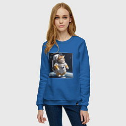Свитшот хлопковый женский Толстый котик астронавт, цвет: синий — фото 2