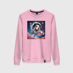 Свитшот хлопковый женский Собака в космосе, цвет: светло-розовый