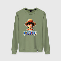 Свитшот хлопковый женский Монки д Луффи one piece, цвет: авокадо