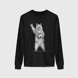 Свитшот хлопковый женский Медведь стоит и машет, цвет: черный