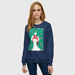 Свитшот хлопковый женский Лама - альпака в ушанке, цвет: тёмно-синий — фото 2