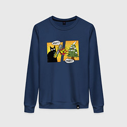 Свитшот хлопковый женский Кот против елки, цвет: тёмно-синий
