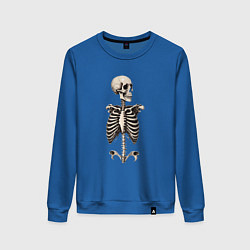 Свитшот хлопковый женский Улыбающийся скелет, цвет: синий