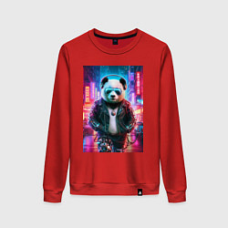 Женский свитшот Панда в ночном Пекине - киберпанк - нейросеть