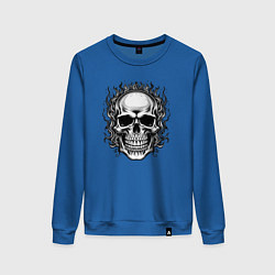 Свитшот хлопковый женский Skull on fire from napalm 696, цвет: синий