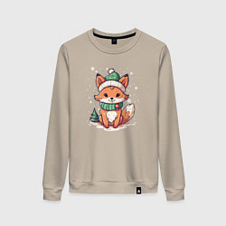 Свитшот хлопковый женский Милая новогодняя лисичка, цвет: миндальный
