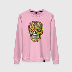 Свитшот хлопковый женский Череп декоративный мексиканский, цвет: светло-розовый