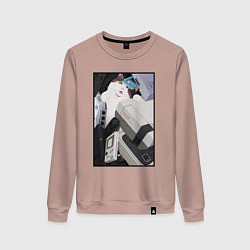 Свитшот хлопковый женский Кот в ретро консолях, цвет: пыльно-розовый
