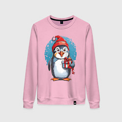 Женский свитшот Пингвин с новогодним подарком