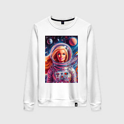 Свитшот хлопковый женский Красавица Барби в космосе - нейросеть, цвет: белый