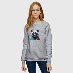 Свитшот хлопковый женский Модная панда в солнечных очках, цвет: меланж — фото 2