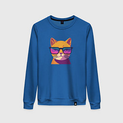 Свитшот хлопковый женский Кот в стильных очках, цвет: синий