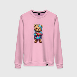 Свитшот хлопковый женский Медведь с сердечком, цвет: светло-розовый