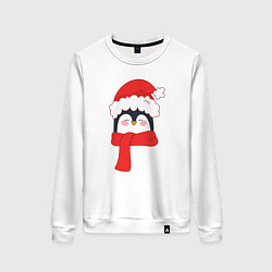 Женский свитшот Новогодний пингвин в шапке Деда Мороза