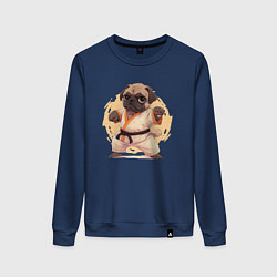 Свитшот хлопковый женский Карате мопс, цвет: тёмно-синий