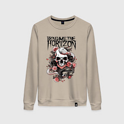 Свитшот хлопковый женский Bring Me the Horizon - A skull with roses, цвет: миндальный