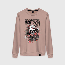 Свитшот хлопковый женский Bring Me the Horizon - A skull with roses, цвет: пыльно-розовый