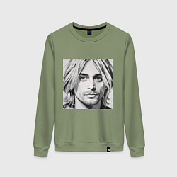 Свитшот хлопковый женский Портрет Кобейн, цвет: авокадо