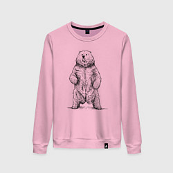 Свитшот хлопковый женский Медведь стоит, цвет: светло-розовый