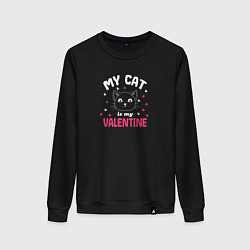Свитшот хлопковый женский My cat is my Valentine 2024, цвет: черный