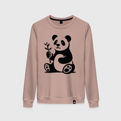 Женский свитшот Сидящая панда с бамбуком в лапе