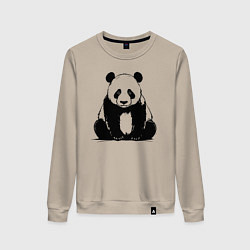 Свитшот хлопковый женский Грустная панда сидит, цвет: миндальный